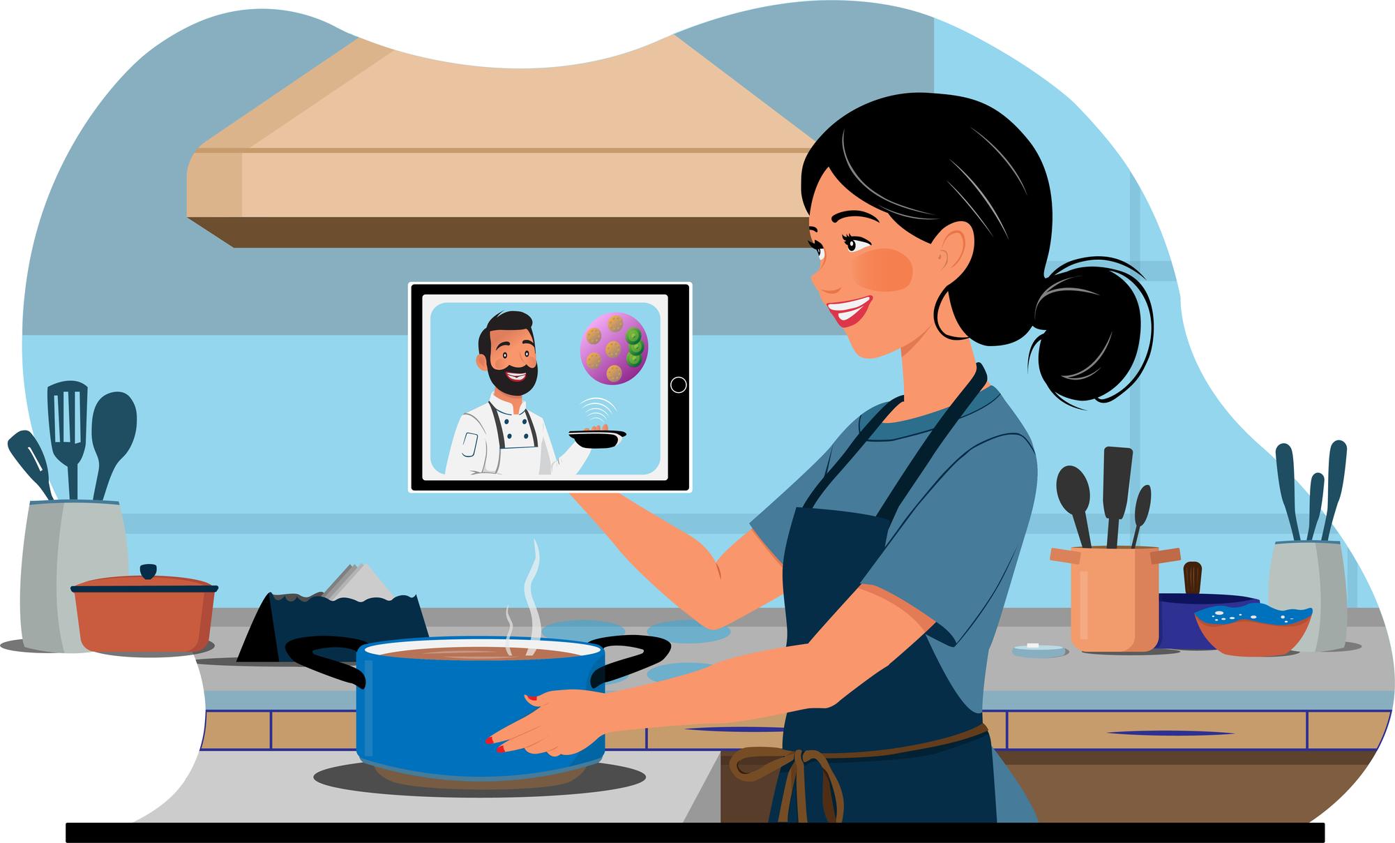 Consultation with chef over a laptop